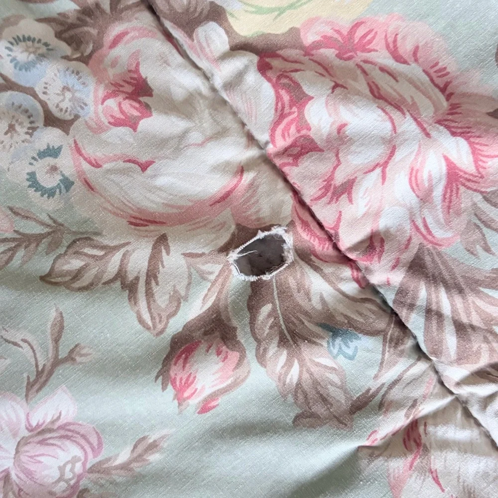 Vtg Ralph Lauren Twin Charlotte Sage Green Cabbage Roses Floral Comforter Cotton